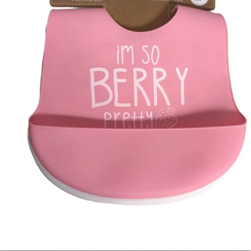 NWT Lila & Jack 2 Pack Silicone Bibs, Pink/White